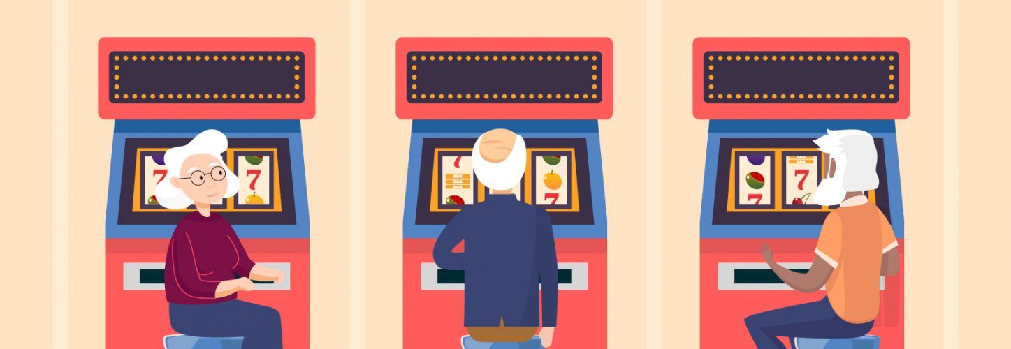 Cartoon of old people playing slot machines