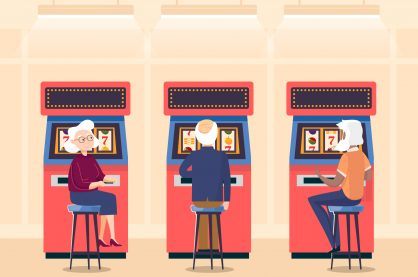 Cartoon of old people playing slot machines